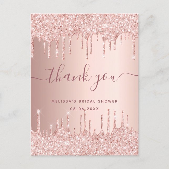 Bridal Shower rose gold blush glitter thank you Postcard (Front)