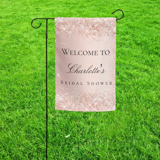 Bridal shower rose gold blush glitter welcome garden flag (Creator Uploaded)