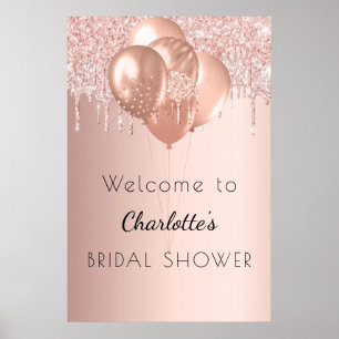 Bridal Shower rose gold blush glitter welcome Poster