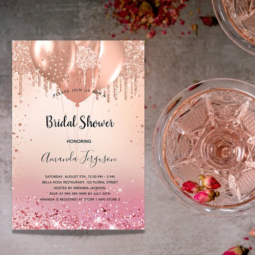 Bridal Shower rose gold blush pink balloons Invitation