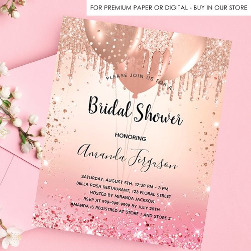 Bridal Shower rose gold blush pink glitter Invitation Postcard