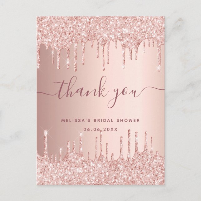 Bridal Shower rose gold blush pink thank you Postcard (Front)