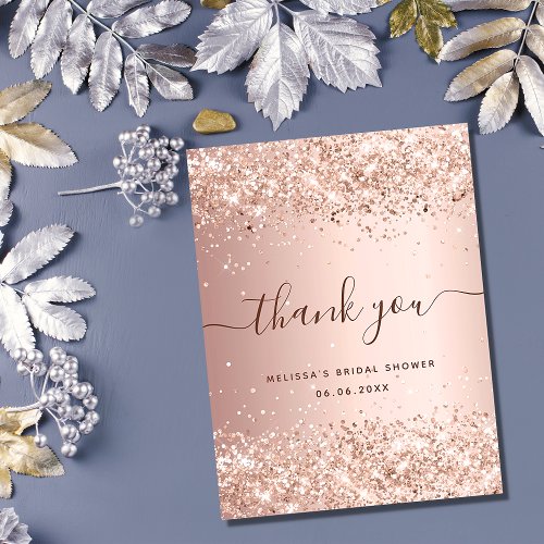 Bridal Shower rose gold blush sparkles Thank You Card
