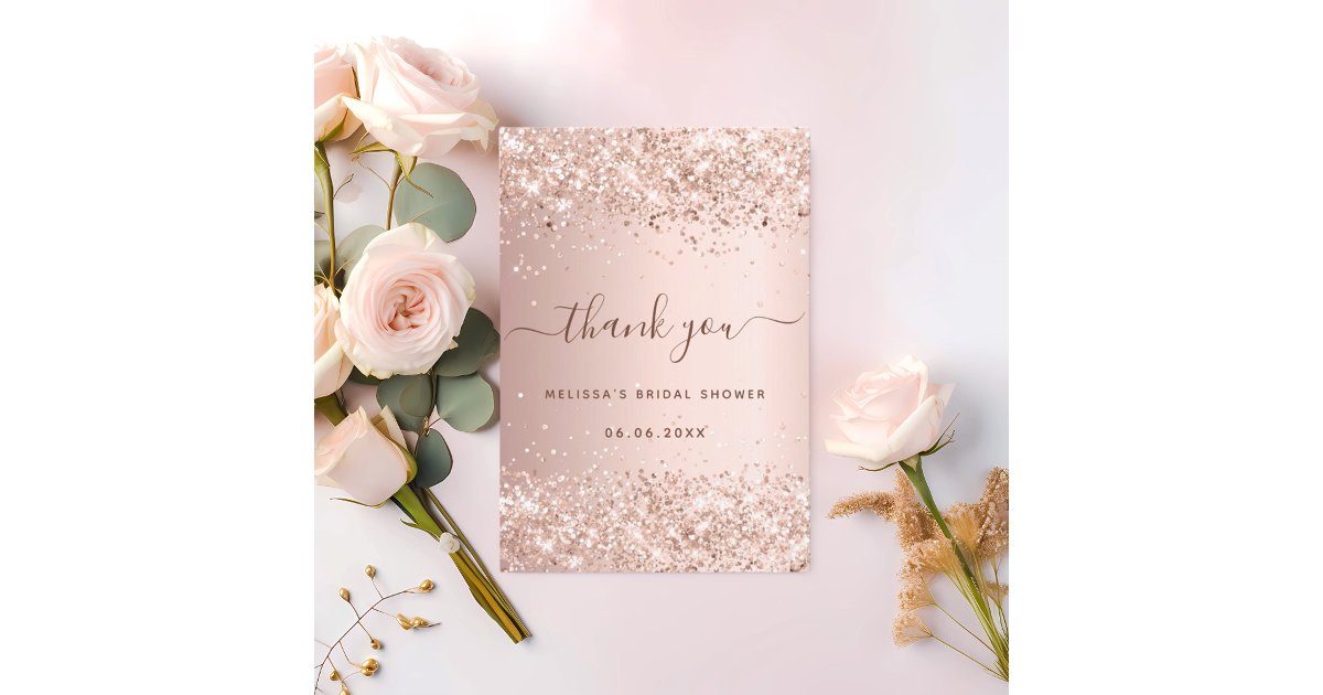 Bridal Shower rose gold blush sparkles Thank You Card | Zazzle