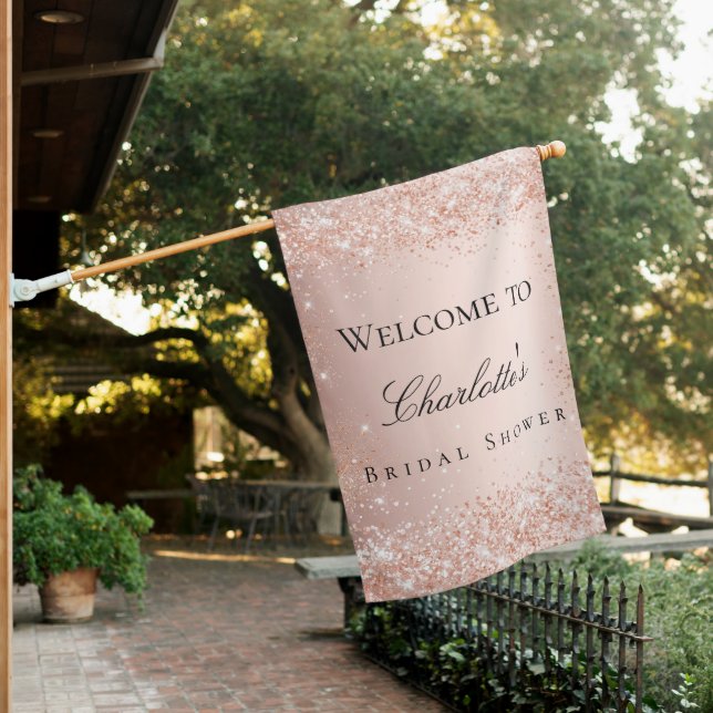Bridal shower rose gold blush welcome house flag (In SItu)