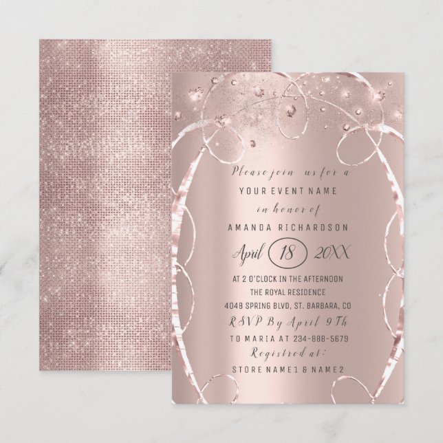 Bridal Shower Rose Gold Confetti Sweet 16th Invitation (Front/Back)