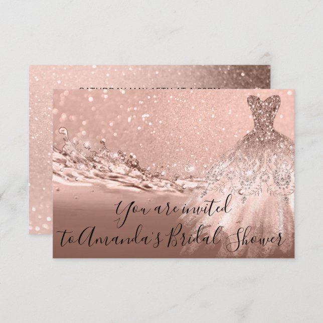 Bridal Shower Rose Gold Dress Glitter Ocean Invitation (Front/Back)