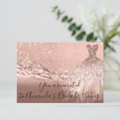 Bridal Shower Rose Gold Dress Glitter Ocean Invitation (Standing Front)