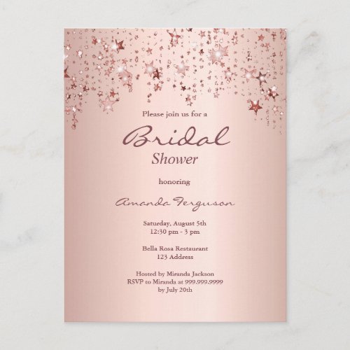 Bridal shower rose gold dripping stars invitation postcard