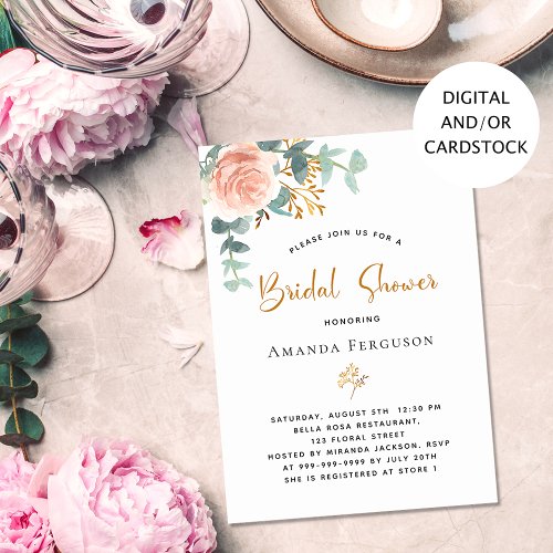 Bridal Shower rose gold eucalyptus greenery Invitation