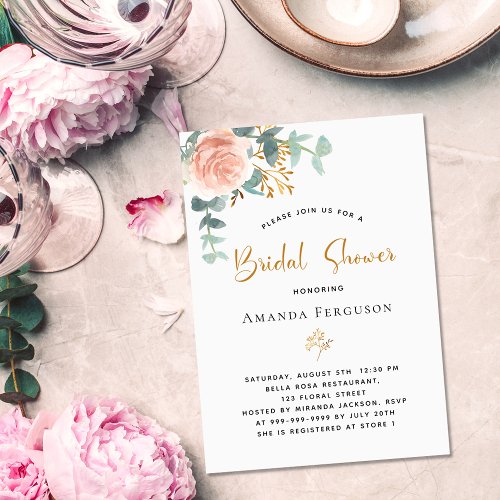 Bridal Shower rose gold eucalyptus greenery Invitation Postcard