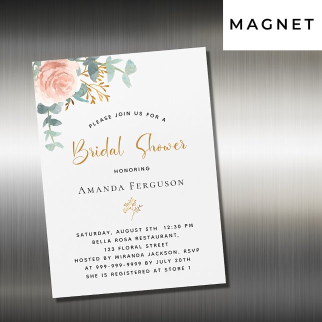 Bridal Shower rose gold eucalyptus greenery luxury Magnetic Invitation (Creator Uploaded)