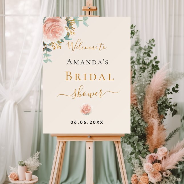 Bridal Shower rose gold floral beige welcome Foam Board (Creator Uploaded)