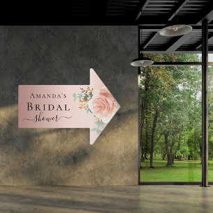 Bridal Shower rose gold floral eucalyptus arrow Sign