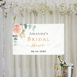 Bridal Shower rose gold floral eucalyptus elegant Banner<br><div class="desc">A chic white background. Decorated with a rose gold and blush pink floral, flower (rose)and green watercolored eucalyptus leaves, sprigs, greenery and a faux gold sprig. Personalize and add the name of the bride to be and a date. Black and golden letters. Can be used both as a welcome banner...</div>