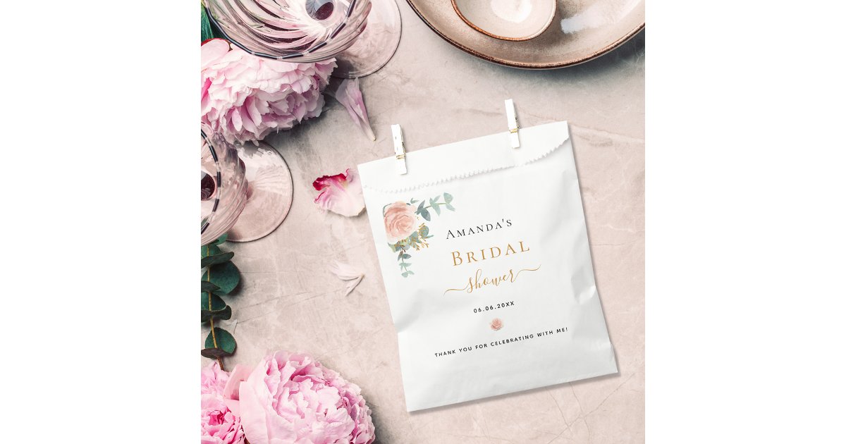 Bridal shower rose gold floral eucalyptus elegant favor bag | Zazzle