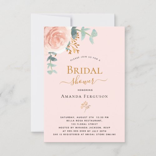 Bridal Shower rose gold floral eucalyptus elegant Invitation