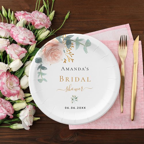 Bridal Shower rose gold floral eucalyptus elegant Paper Plates