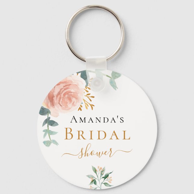 Bridal Shower rose gold floral eucalyptus favor Keychain (Front)