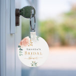Bridal Shower rose gold floral eucalyptus favor Keychain<br><div class="desc">A chic white background. Decorated with a rose gold,  blush pink floral,  flower (rose)and green watercolored eucalyptus leaves,  sprigs,  greenery and a faux gold sprig. Personalize and add the name of the bride to be. Black and golden letters.  Perfect as a keepsake and party favor.</div>