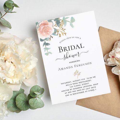 Bridal Shower rose gold floral eucalyptus greenery Invitation