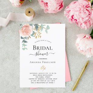 Bridal Shower rose gold floral eucalyptus greenery Postcard