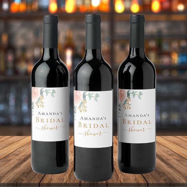 Bridal Shower rose gold floral eucalyptus greenery Wine Label (Creator Uploaded)