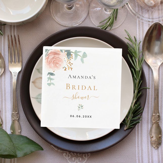 Bridal Shower rose gold floral eucalyptus luncheon Napkins (Creator Uploaded)