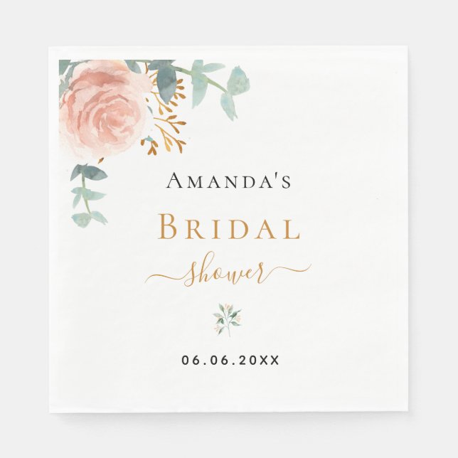 Bridal Shower rose gold floral eucalyptus luncheon Napkins (Front)