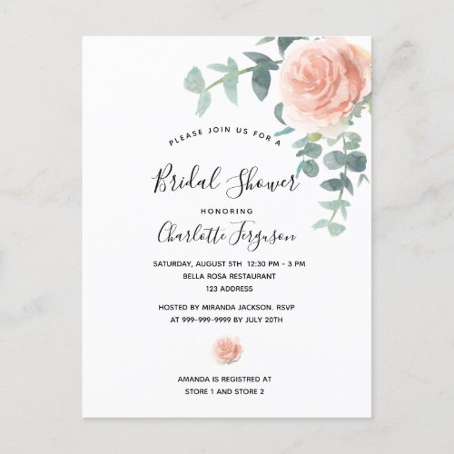Bridal Shower rose gold floral greenery elegant Postcard