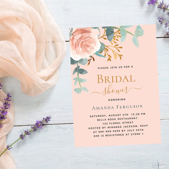 Bridal Shower rose gold floral greenery peach Invitation (Creator Uploaded)