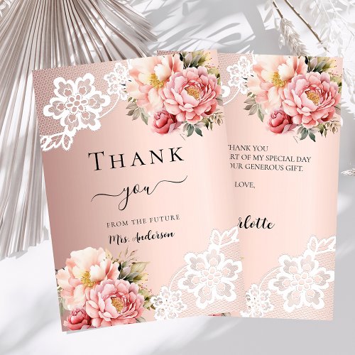 Bridal Shower rose gold floral lace thank you card