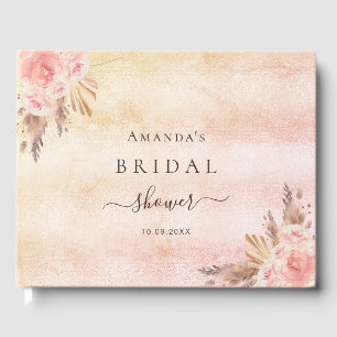 Bridal Shower rose gold florals pampas grass Guest Book