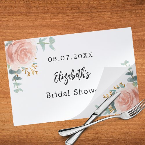 Bridal shower rose gold flowers paper placemat