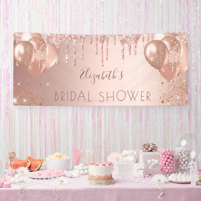 Bridal Shower rose gold glitter balloons party Banner | Zazzle