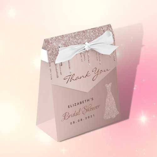 Bridal Shower rose gold glitter dress thank you Favor Boxes