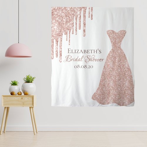 Bridal Shower rose gold glitter drip glam white Tapestry