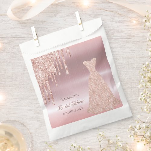 Bridal Shower rose gold glitter drip metallic name Favor Bag