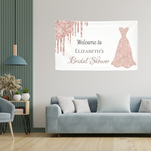 Bridal Shower rose gold glitter drip white welcome Banner (Creator Uploaded)