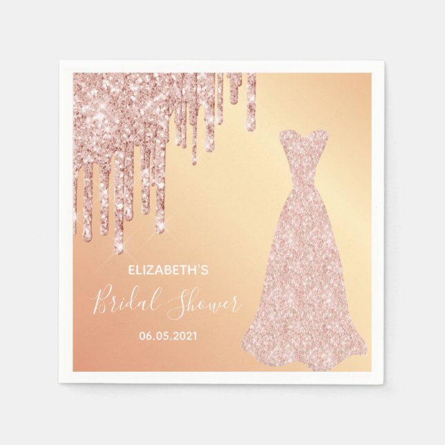 Bridal Shower rose gold glitter drips bride dress Napkins (Front)