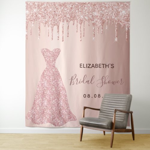 Bridal Shower rose gold glitter drips glam Tapestry