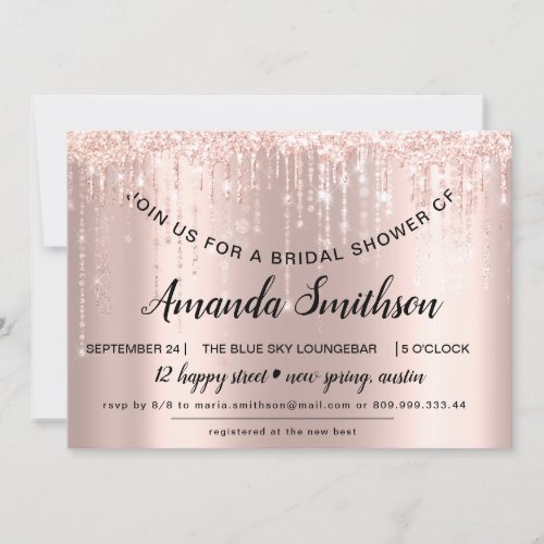 Bridal Shower Rose Gold  Glitter Drips Sweet 16th Save The Date