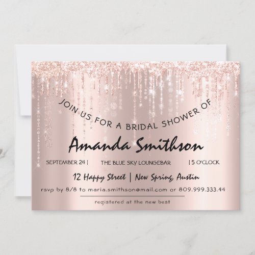 Bridal Shower Rose Gold  Glitter Drips Sweet 16th Save The Date