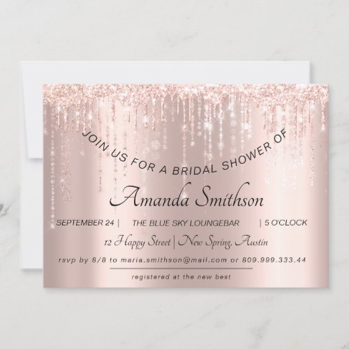 Bridal Shower Rose Gold  Glitter Drips Sweet 16th Save The Date