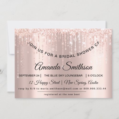 Bridal Shower Rose Gold  Glitter Drips Sweet 16th Save The Date