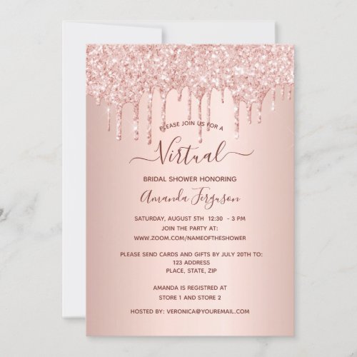 Bridal Shower rose gold glitter drips virtual Invitation