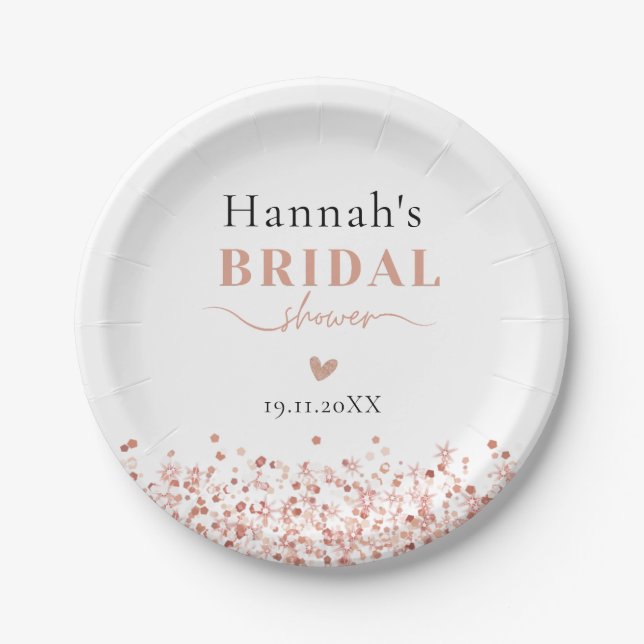 Bridal Shower Rose Gold Glitter Paper Plates (Front)