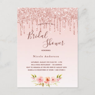 Bridal Shower rose gold glitter pink invitation Postcard