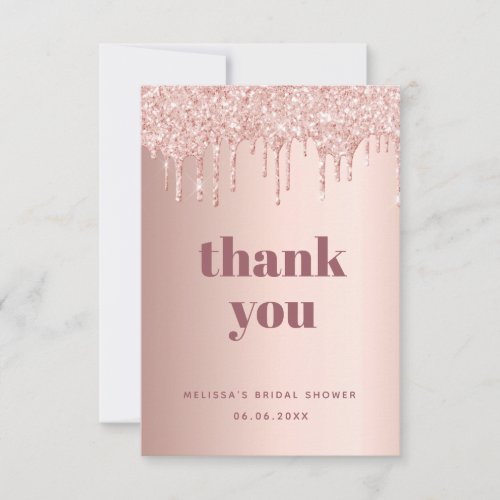 Bridal shower rose gold glitter pink luxurious thank you card