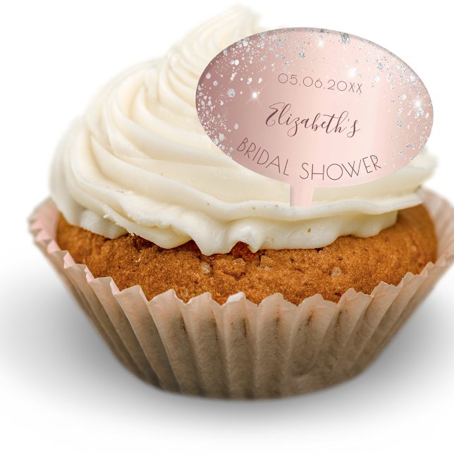 Bridal Shower rose gold glitter silver monogram Cake Topper (Creator Uploaded)